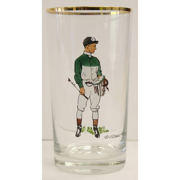 'Set of 10 Robert Riger Green Hand-Painted Jockey Highball Glasses'