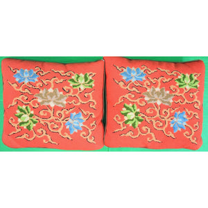 Pair of Coral Floral Needlepoint Pillows