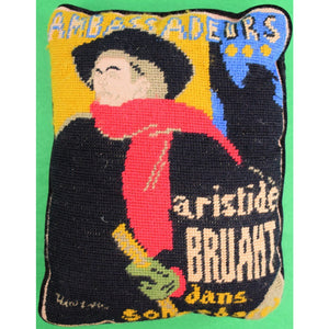 Pair of Aristide Bruant Toulouse-Lautrec Needlepoint Pillows