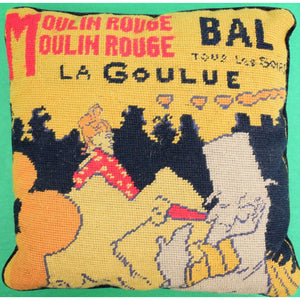 Pair of La Goulue Moulin Rouge Needlepoint Pillows
