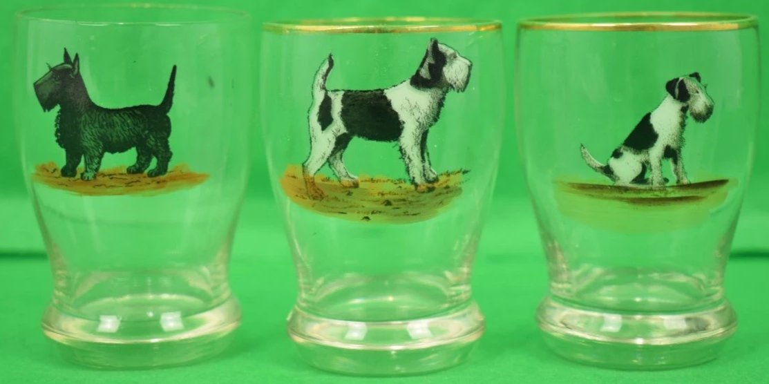 Set of 3 Hand-Painted Terrier Shot Glasses