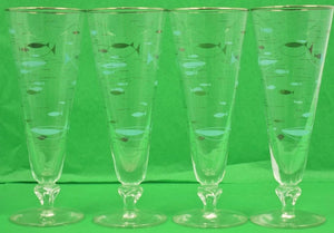 Set of 4 Danish Aqua & Black Fish Pilsner Glasses