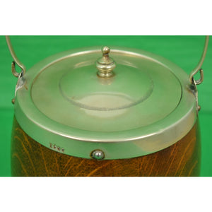 English Wooden Ice Bucket w/ Porcelain Lining & Sterling Crest & Rim