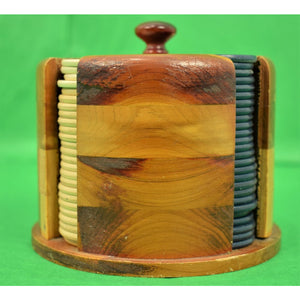 Cylindrical Stacking Wooden Dispenser of 100 Bakelite Jockey Poker Chips