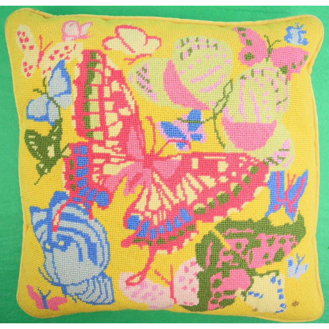 Pink & Yellow Needlepoint 'Butterfly' Pillow