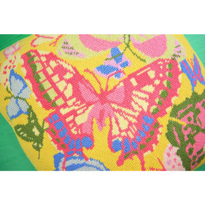 Pink & Yellow Needlepoint 'Butterfly' Pillow