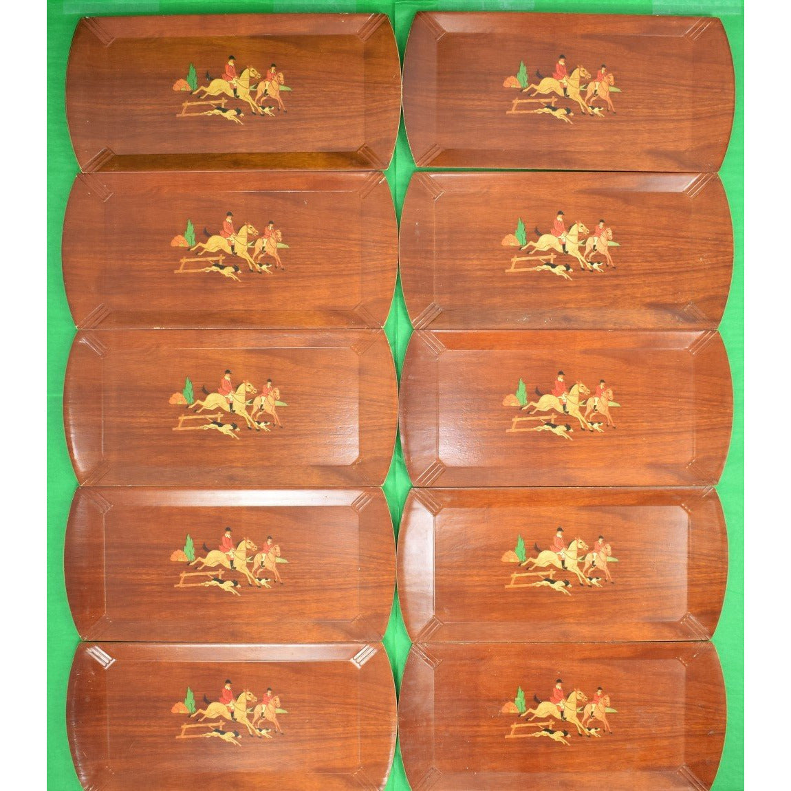 Set of 11 Fox Hunt Wooden Stacking Trays