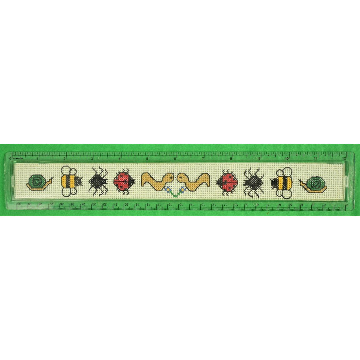 Needlepoint 10 Insect Canvas Lucite 12 inch Ruler Made in Britain