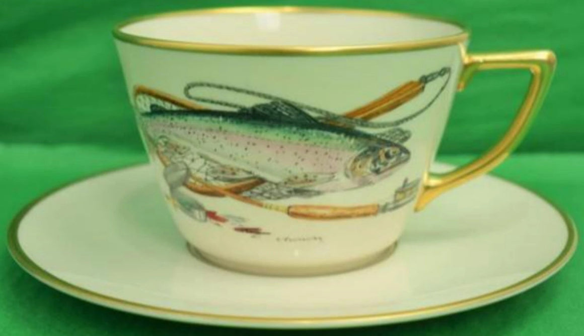 Abercrombie & Fitch Trout Cup & Saucer Hand-Painted by Frank Vomansky