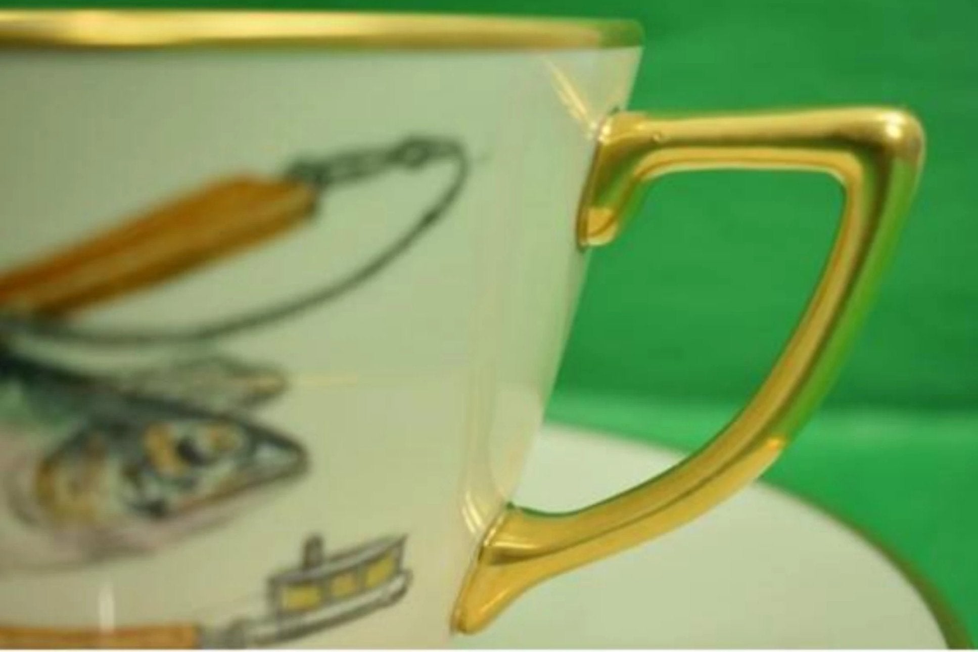 Abercrombie & Fitch Trout Cup & Saucer Hand-Painted by Frank Vomansky