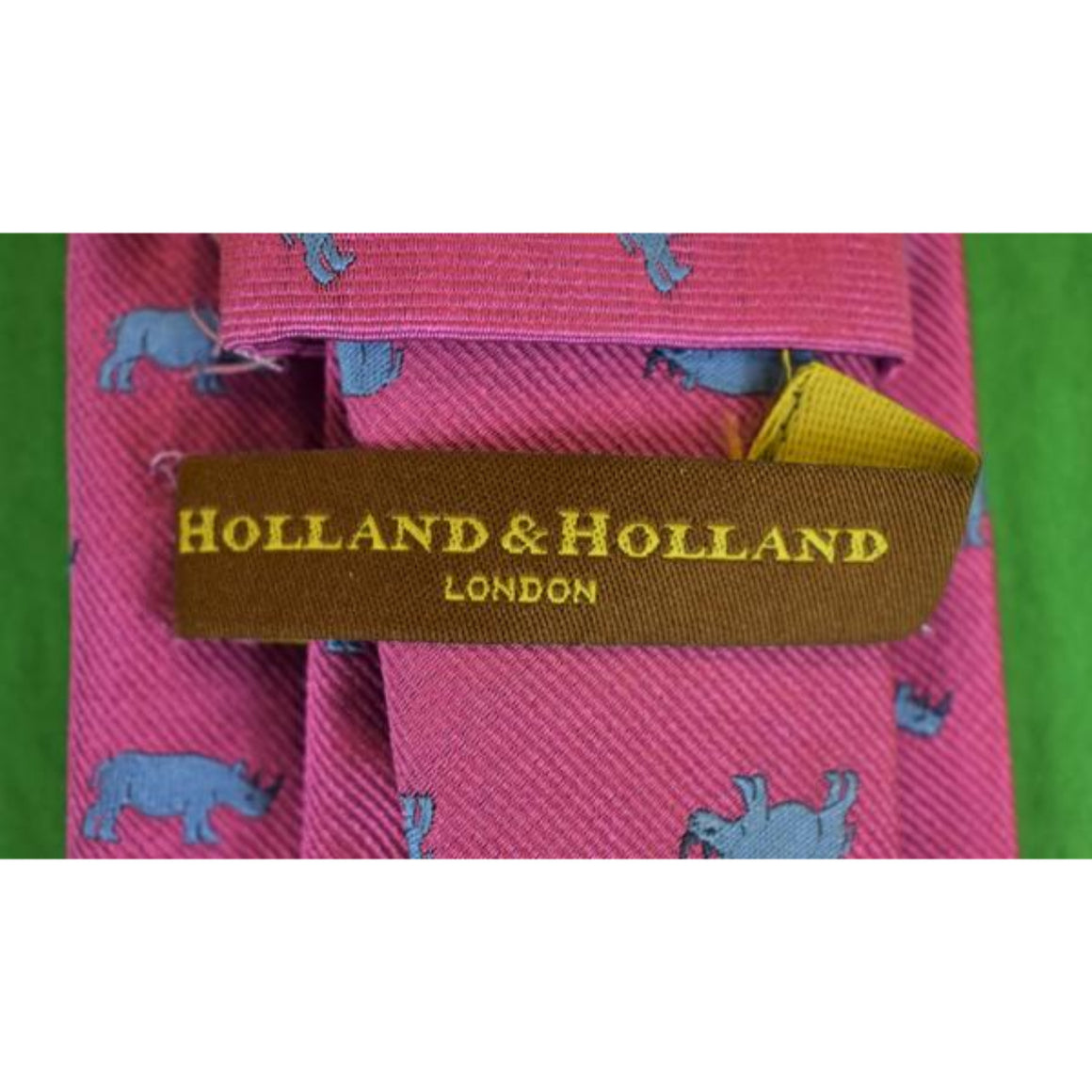 "Holland & Holland Fuchsia Italian Silk Twill Tie w/ Blue Rhinos" (SOLD)