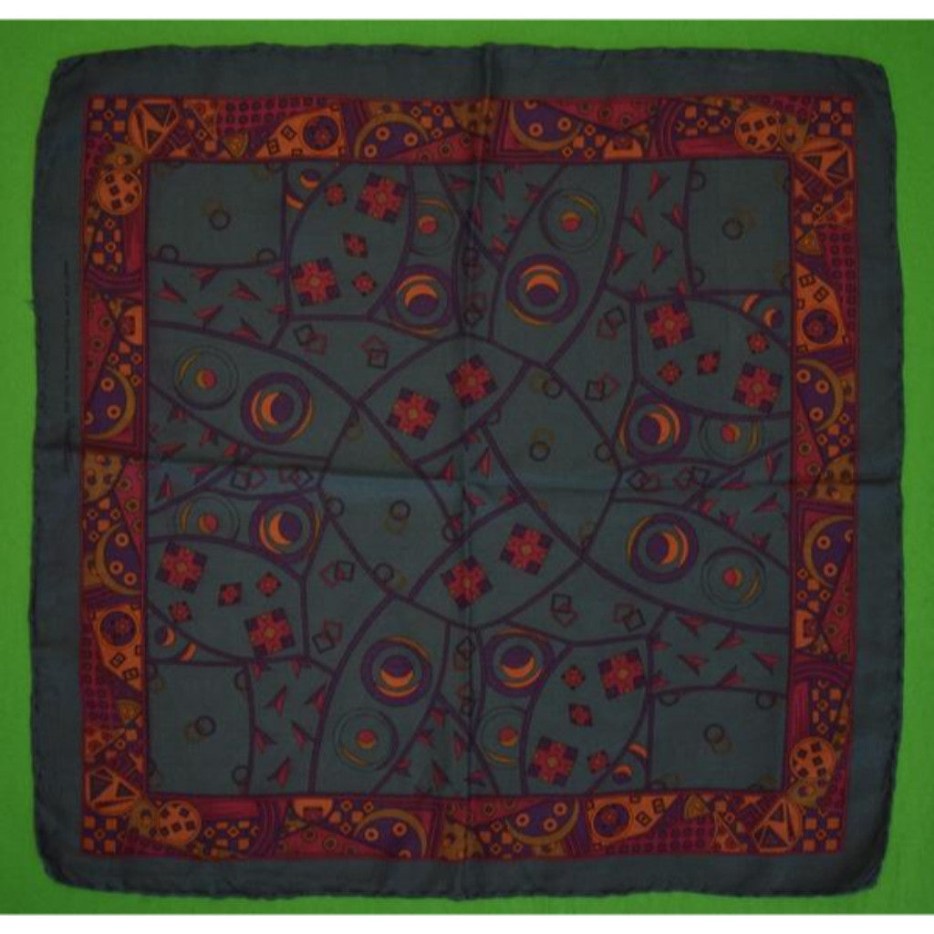 "Robert Talbott Italian Silk Abstract Teal/ Gold Pocket Square" (SOLD)