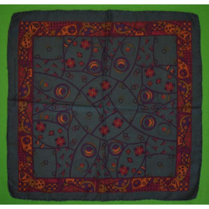 "Robert Talbott Italian Silk Abstract Teal/ Gold Pocket Square"