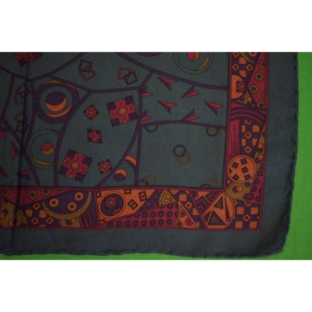 "Robert Talbott Italian Silk Abstract Teal/ Gold Pocket Square" (SOLD)