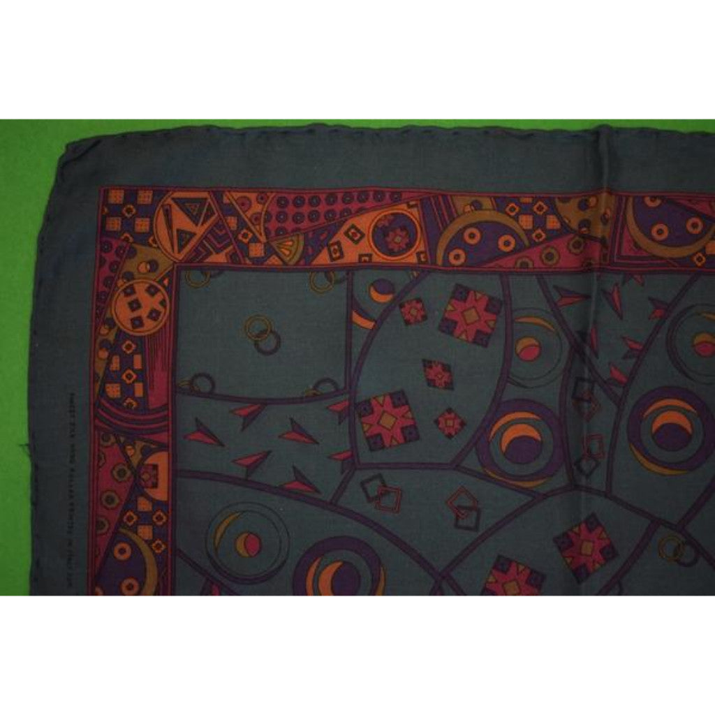 "Robert Talbott Italian Silk Abstract Teal/ Gold Pocket Square" (SOLD)