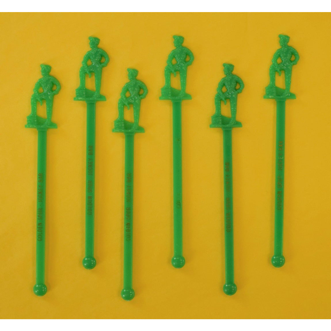 Set of 6 Golden Spur Jockey Bar Green Swizzle Sticks