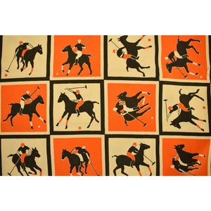 Orange & Black Checked Polo Player Table Cloth w/ 4 Matching Napkins