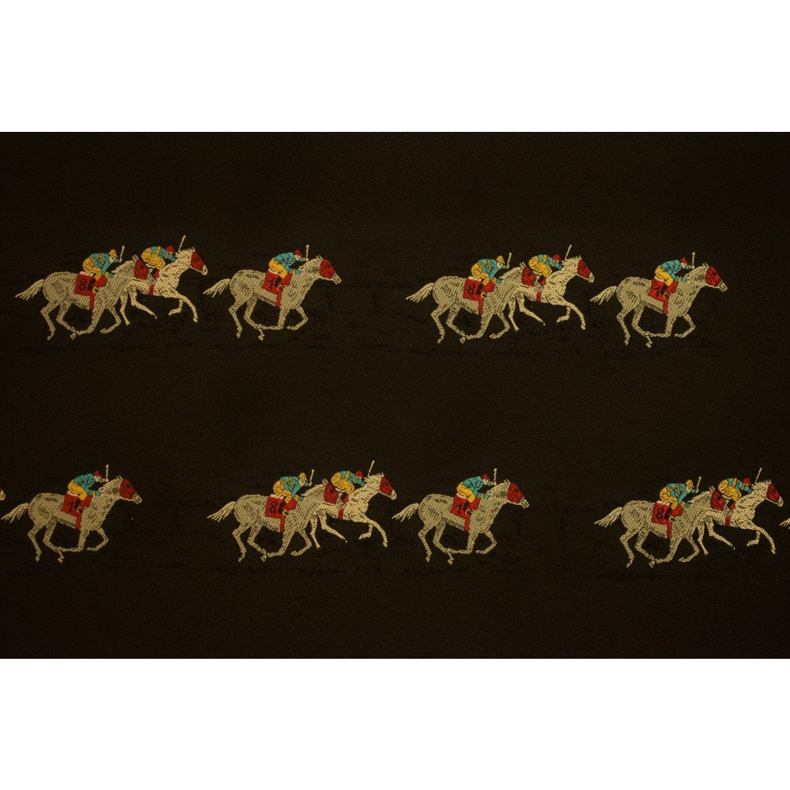 Black Silk Fabric w/ Jockeys & Horse Racehorses