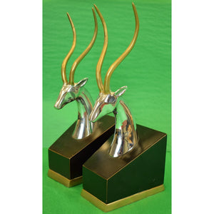 Pair of Gazelle Crome & Brass Horn Bookends