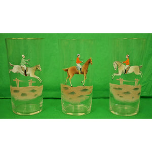 Set of 3 Hand-Painted Vintage Equestrian Highball Glasses