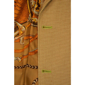 Chipp Camel Houndstooth Silk Blazer w/ Amazing Hermes-like Scarf Lining Sz: 46L