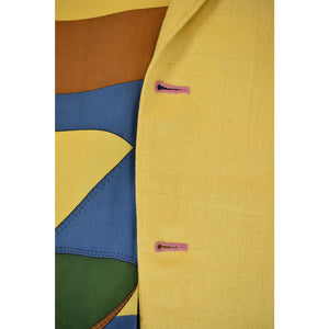 Chipp Yellow Silk Shantung Blazer w/ Hermes-like Scarf Jockey Lining Sz: 46L