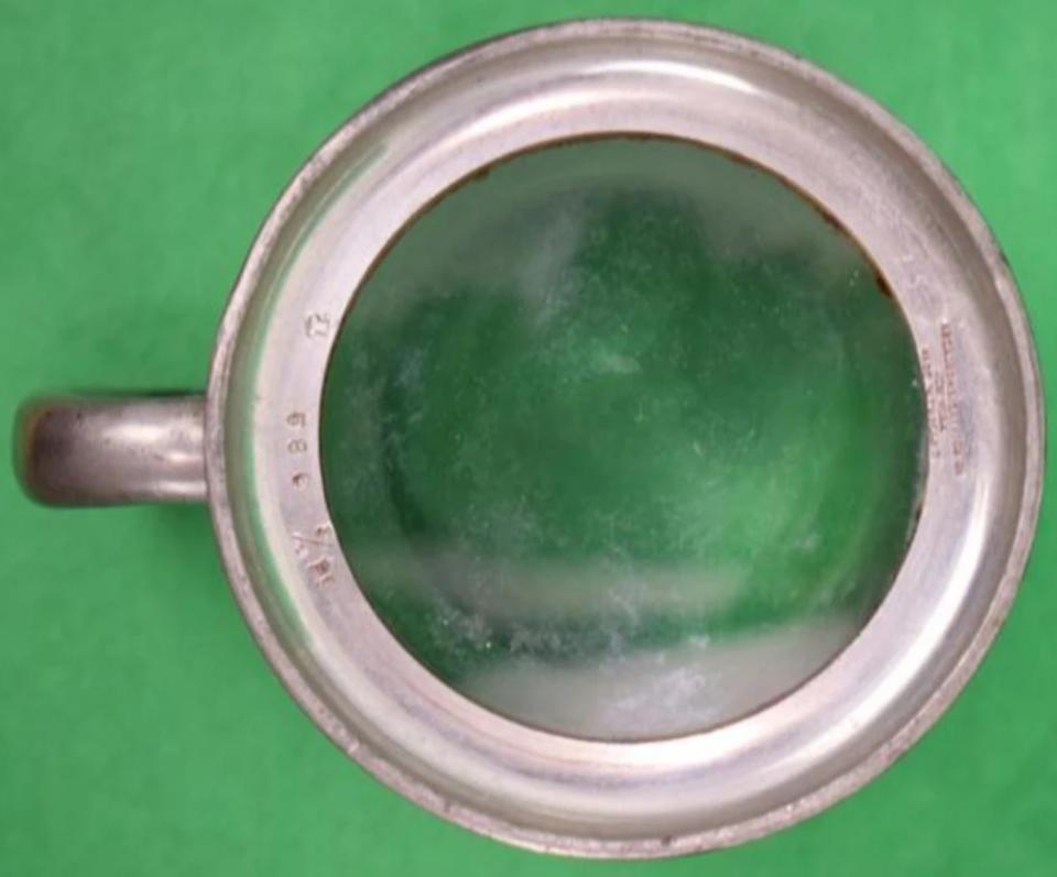 "Set x 5 Abercrombie & Fitch English Pewter Mugs w/ Chicago Yacht Club Burgee" (SOLD)