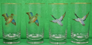 "Set Of 4 Hand-Painted Gamebird Highball Glasses"