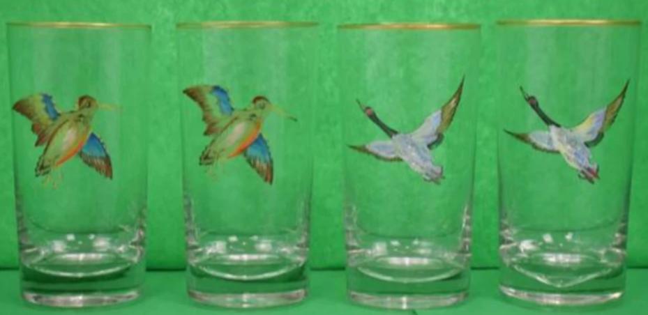 "Set Of 4 Hand-Painted Gamebird Highball Glasses"