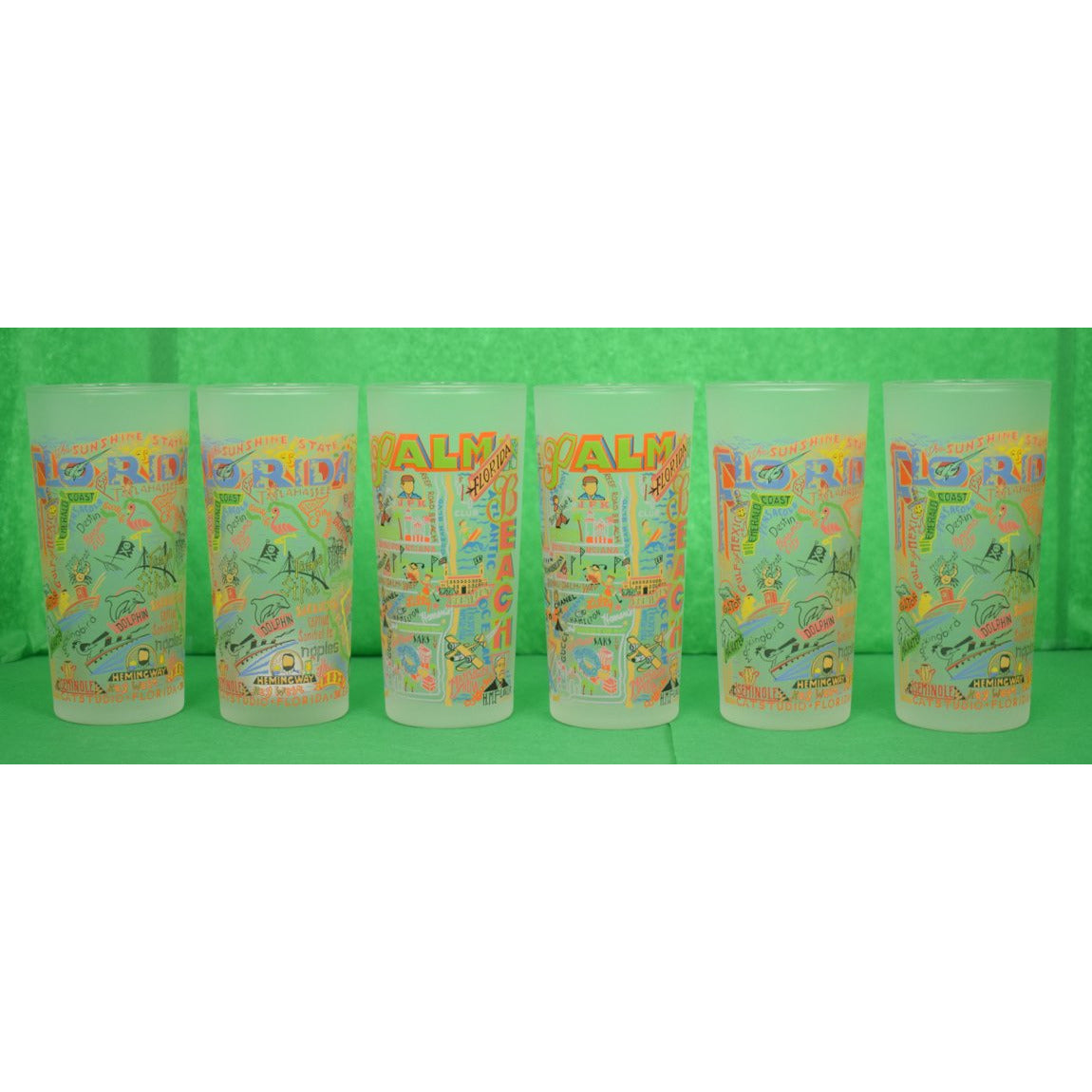 Set of 6 Florida Frosted Highball Glasses