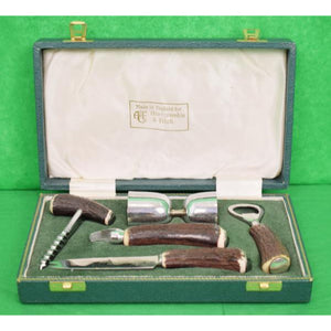 "Abercrombie & Fitch Stag Handle Boxed English 5pc Barware Set"