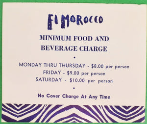 El Morocco's Club NYC Tabletop Placecard