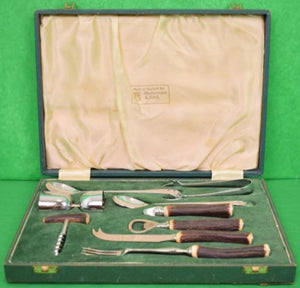"Abercrombie & Fitch Stag Handle English Boxed Cocktail 9Pc Barware Set"