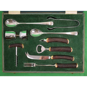 "Abercrombie & Fitch Stag Handle English Boxed Cocktail 9pc Barware Set" (SOLD)