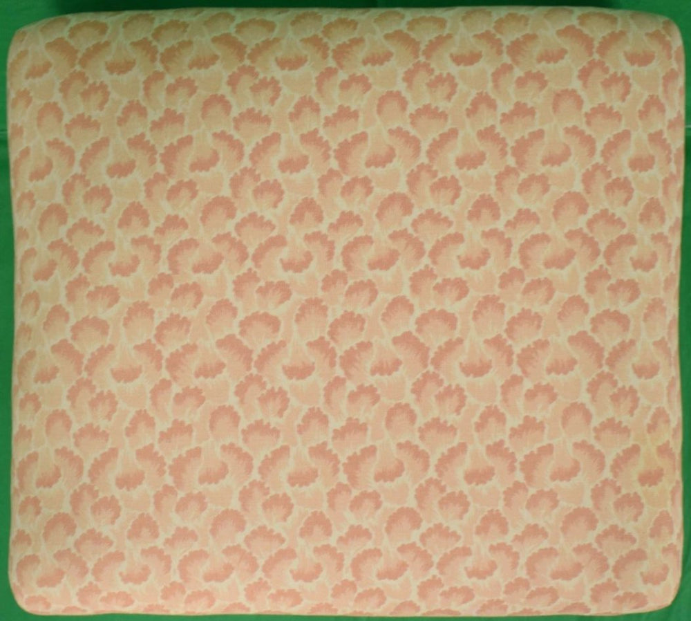 English Coral Scallop Fabric Upholstered Mahogany Ottoman