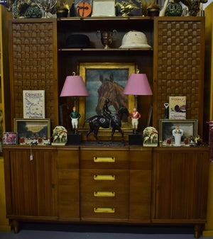 Spectacular John Widdicomb Grand Rapids 4 Campaign Drawer Cabinet w/ Accordion Slider Side Flanking Vertical Mounts