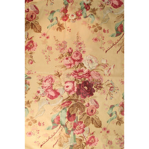 Vintage Rose Cumming Chintz Fabric w/ Floral Pattern on Mustard Glazed Cotton