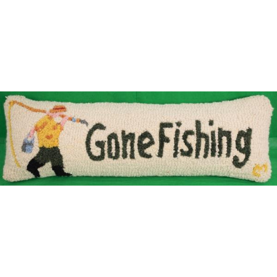 'Gone Fishing' Hook-Stitched Pillow (SOLD)