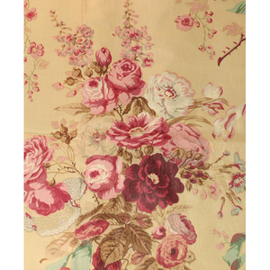 Vintage Rose Cumming Chintz Fabric w/ Floral Pattern on Mustard Glazed Cotton