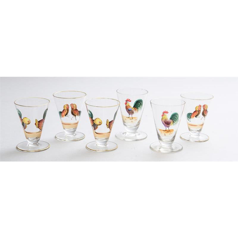 Set of 6 Hand-Painted Rooster Cock Shot Glasses from the CZ Guest estate
