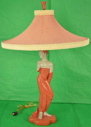 Reglor of Calif Chalkware Glam Lamp w/ Fab Pagoda Shade & Coral Finial