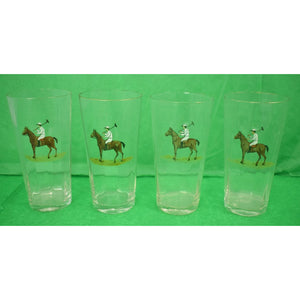 Set of 11 Hand Enamel Painted Polo Player High-Ball Glasses