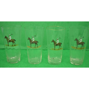 Set of 11 Hand Enamel Painted Polo Player High-Ball Glasses