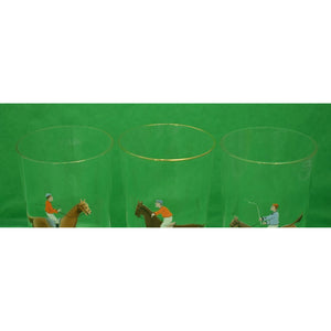 Set of 3 Hand-Painted Steeplechase Jockey High-Ball Glasses