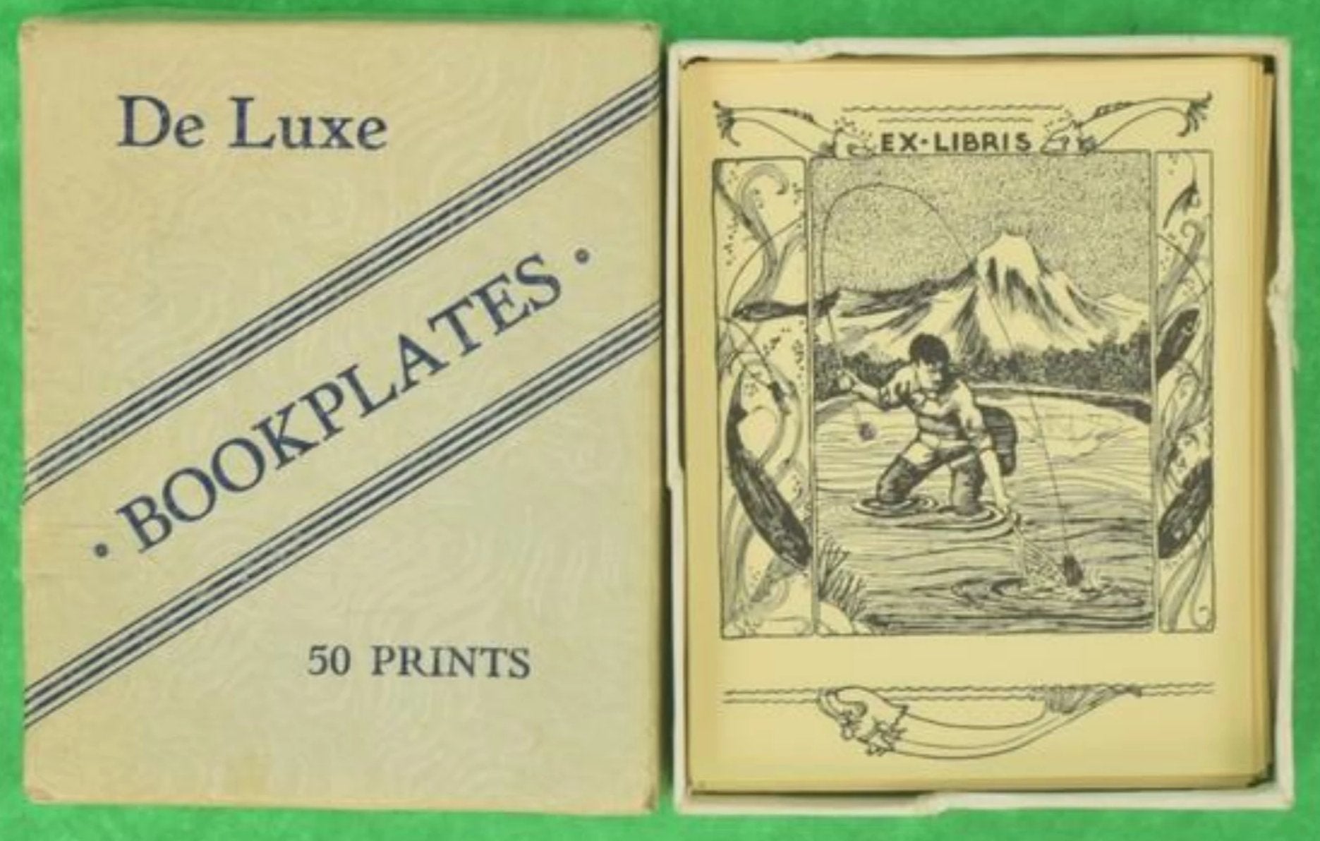 Box Set x 45 Angler/ Fly-Fisherman Ex-Libris c1940s De Luxe Bookplates
