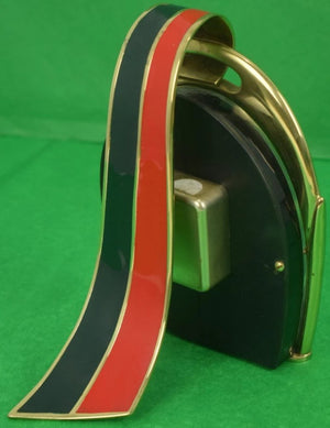 Gucci Brass Stirrup Equestrian Red & Green Stripe Enamel Easel Clock