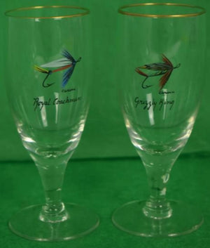 "Set x 12 Carwin Hand-Painted Trout Fly Glasses/ Ice Bucket/ & Cocktail Pitcher Barware"
