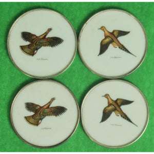 "Set Of 4 Abercrombie & Fitch Gamebird Milk Glass w/ Sterling Rim Coasters" (SOLD)