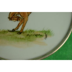 "Set x 8 Cyril Gorainoff Fox-Hunt Milk Glass Coasters w/ Sterling Rims"
