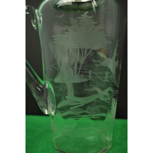 "Abercrombie & Fitch Hawkes Etched Glass Fox-Hunt Cocktail Pitcher" (SOLD)